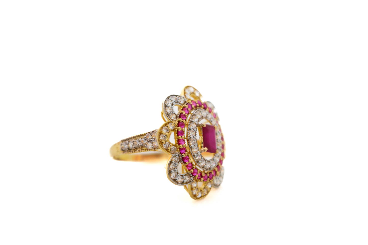 22K Gold CZ Oval Floral Ladies Ring
