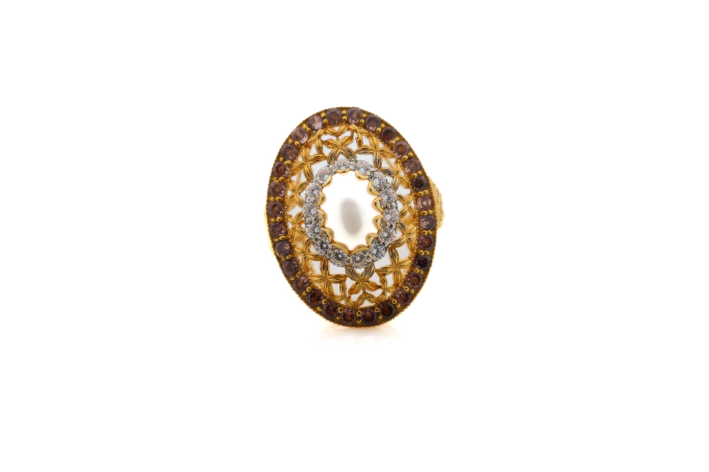 22K Gold CZ Oval Ladies Ring