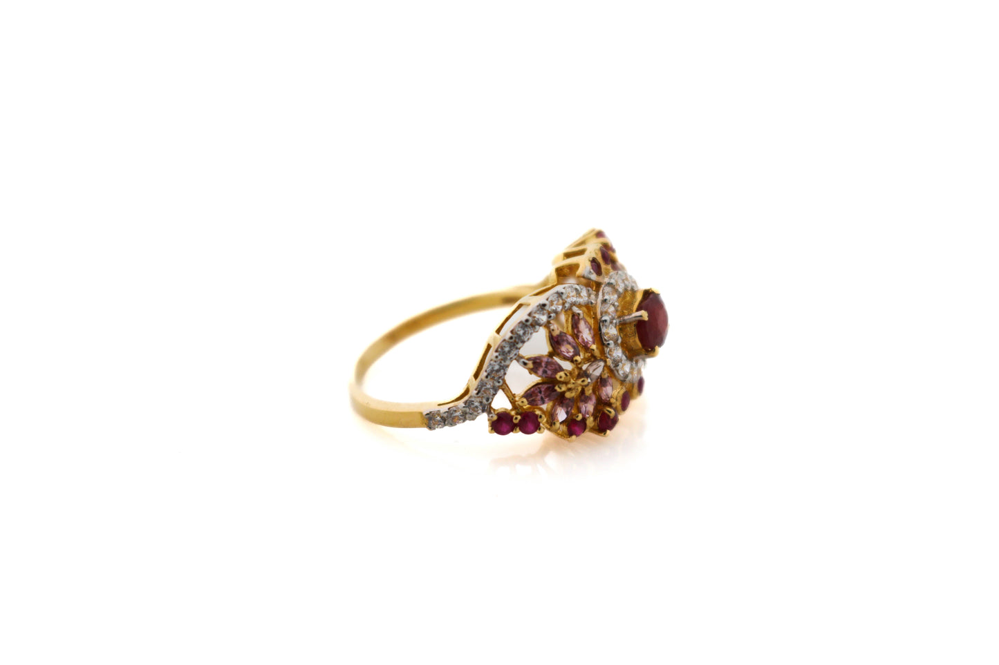 22K Gold Red CZ Designer Ladies Ring