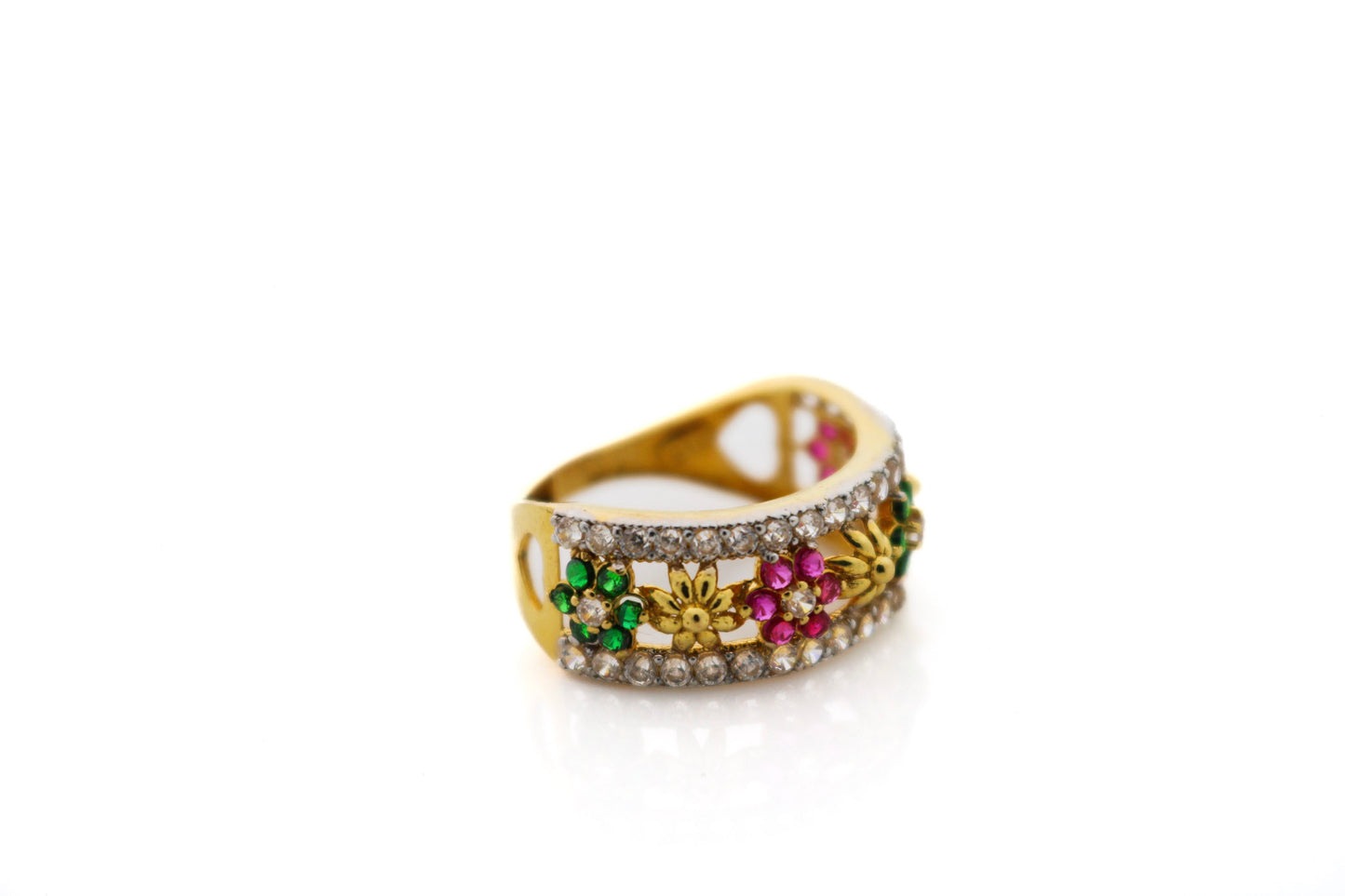22K Gold CZ Floral Designer Ladies Ring