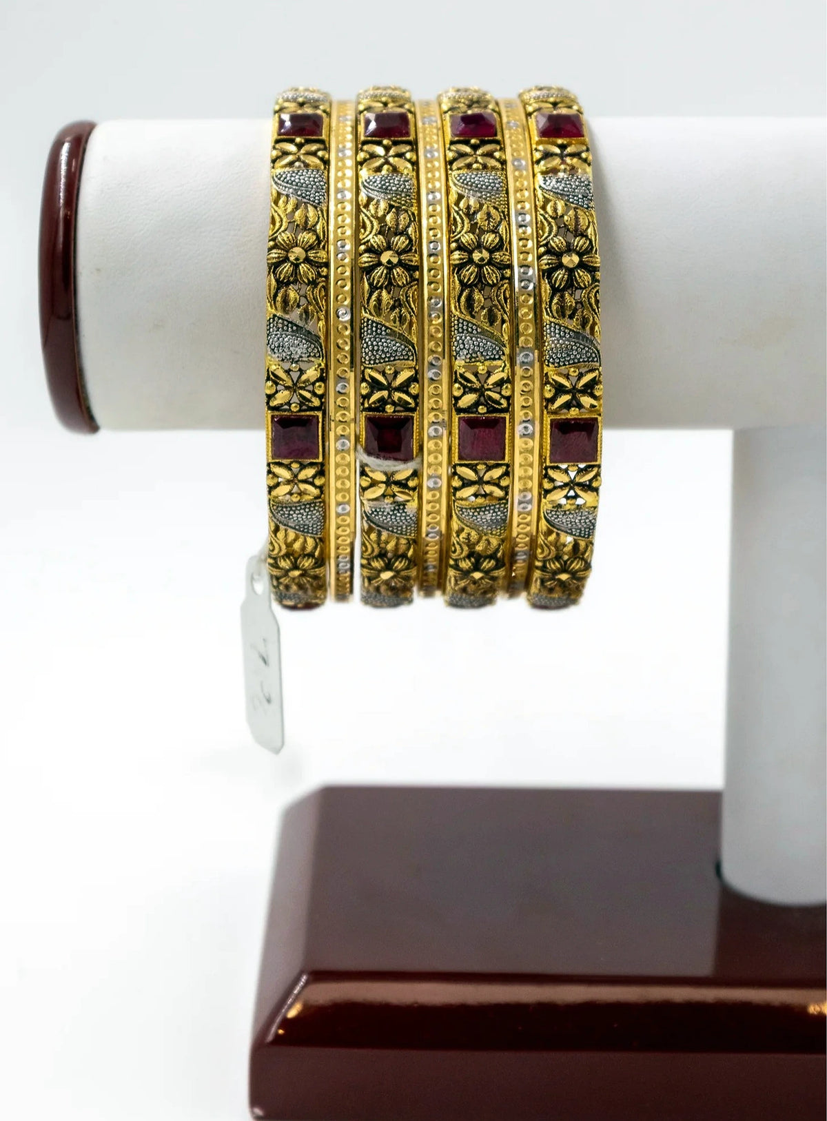 4 pc Gold Bangle Set with Red Garnet