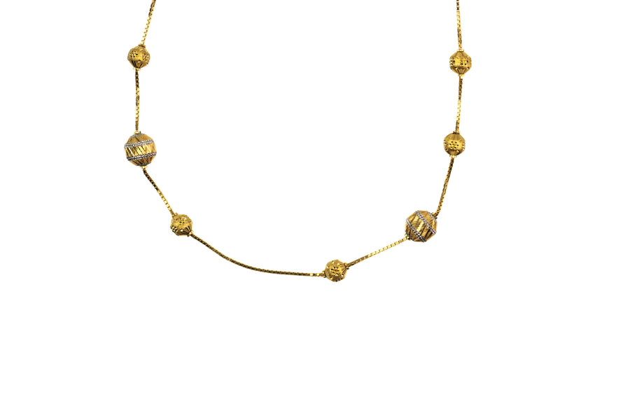 20" 22K Gold Designer Ladies Beaded Chain with Hollow Accents