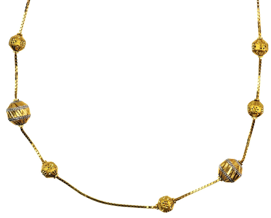 20" 22K Gold Designer Ladies Beaded Chain with Hollow Accents