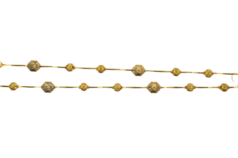 20" 22K Gold Designer Ladies Beaded Chain with Hollow Accents