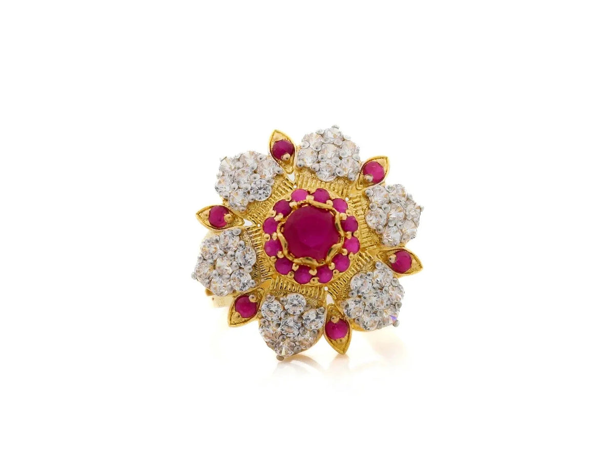 22K Gold CZ Flower Ladies Ring – 6g, Elegant Floral Design