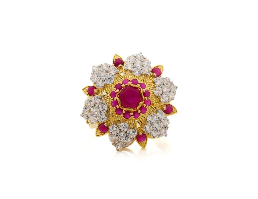22K Gold CZ Flower Ladies Ring – 6g, Elegant Floral Design