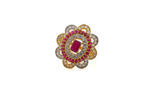 22K Gold CZ Oval Floral Ladies Ring