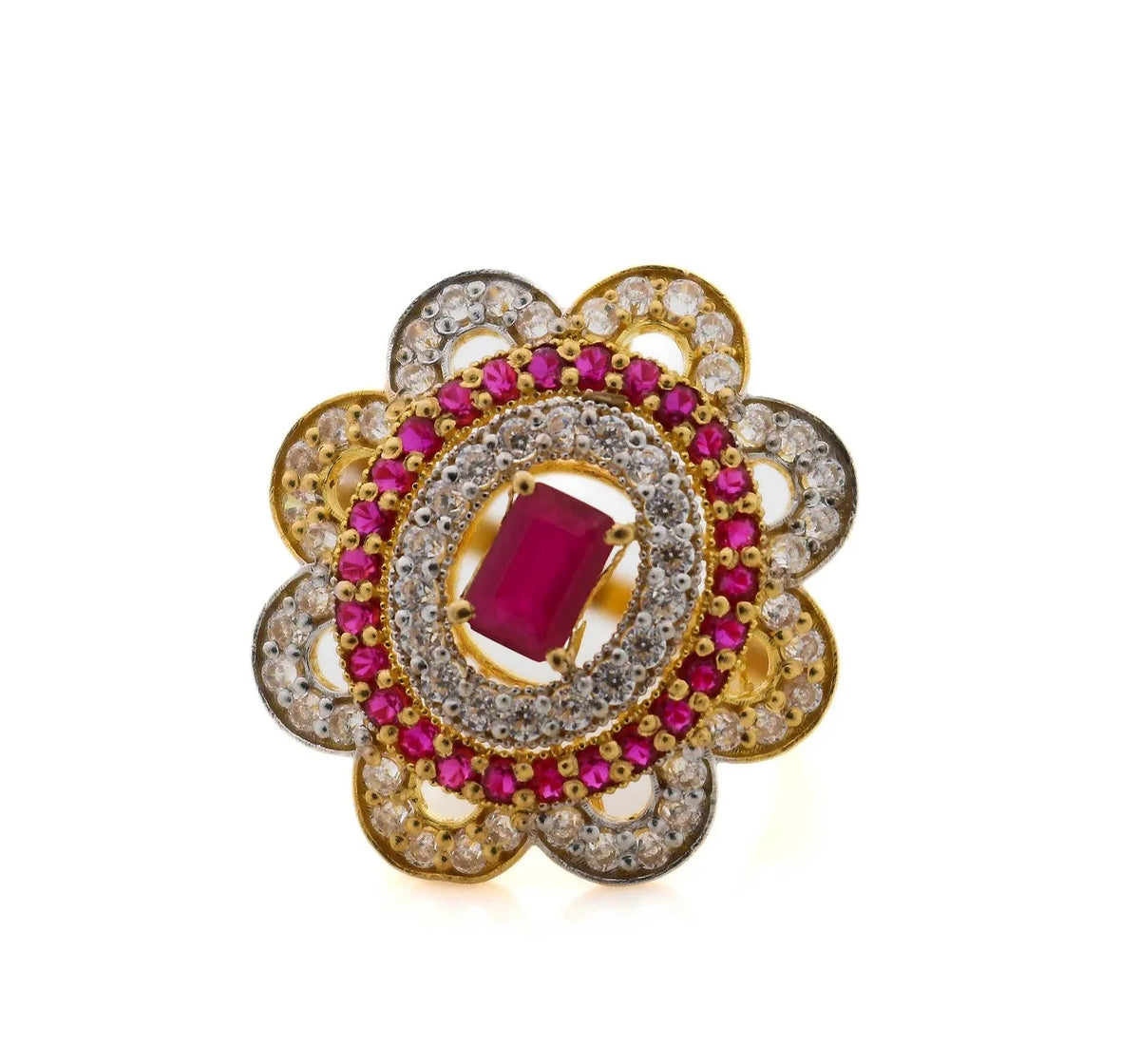 22K Gold CZ Oval Floral Ladies Ring