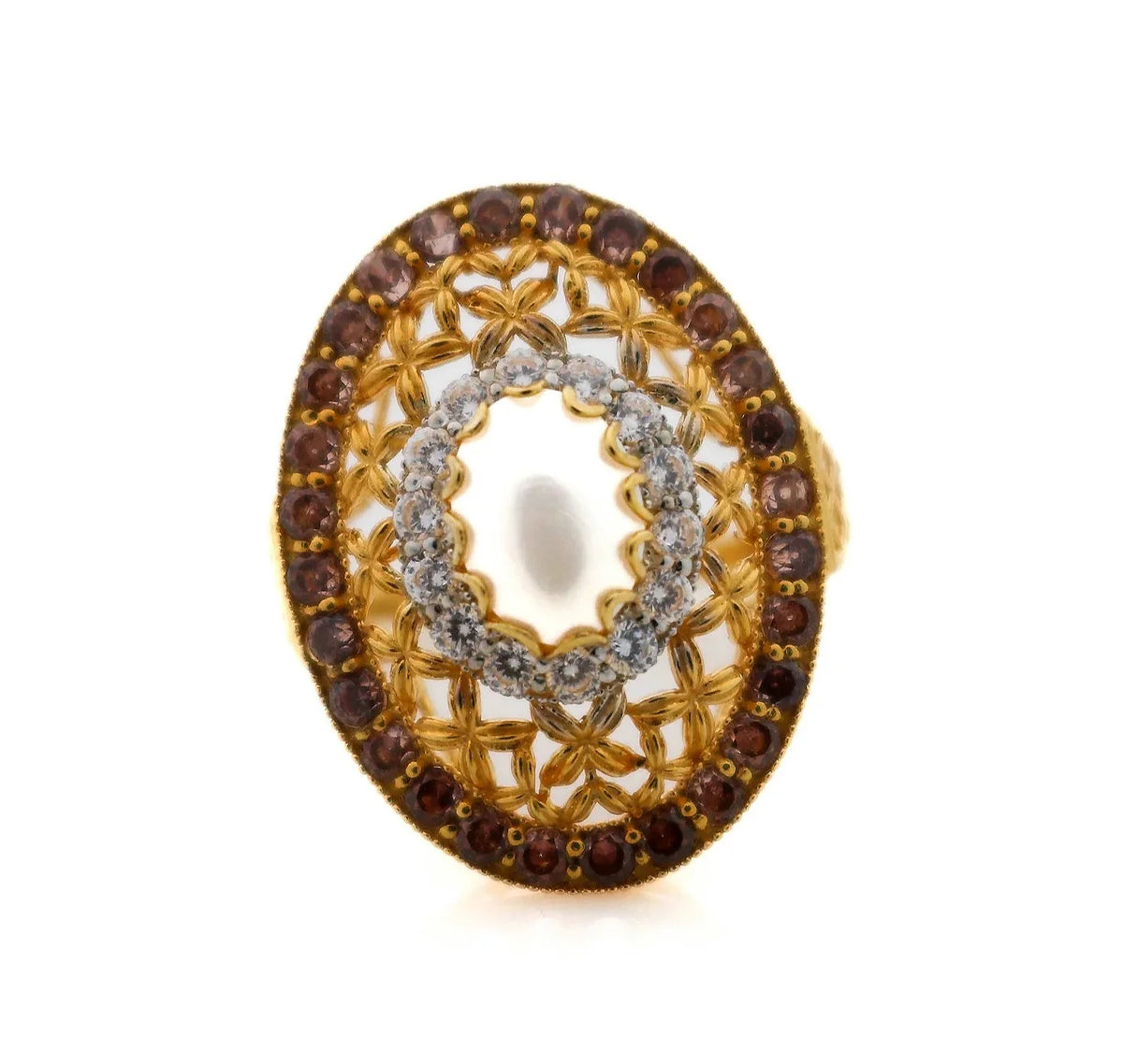 22K Gold CZ Oval Ladies Ring