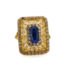 22K Gold CZ Sapphire Designer Ladies Ring