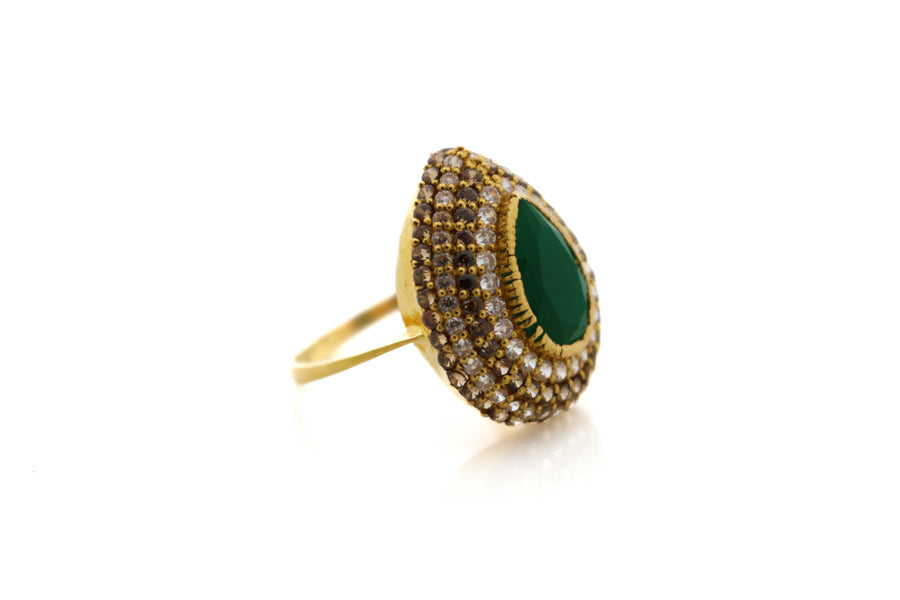 22K Gold CZ Tear Drop Designer Ladies Ring