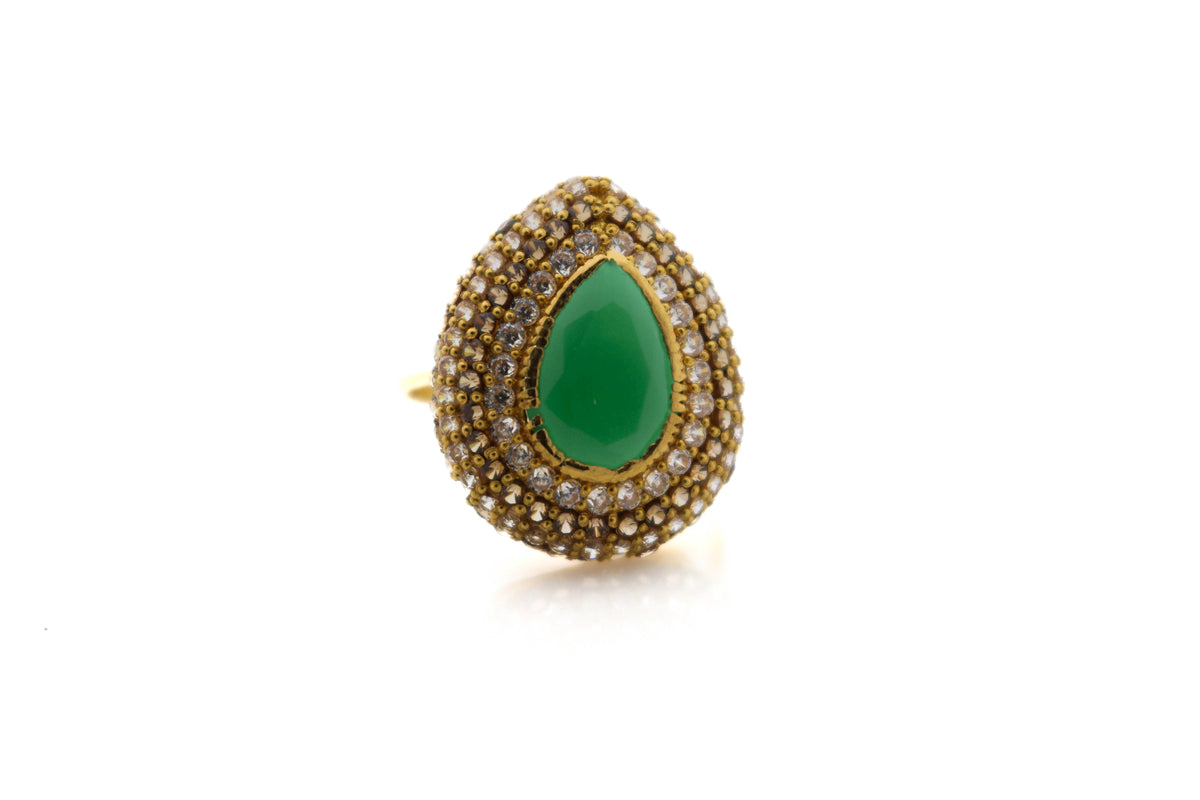22K Gold CZ Tear Drop Designer Ladies Ring