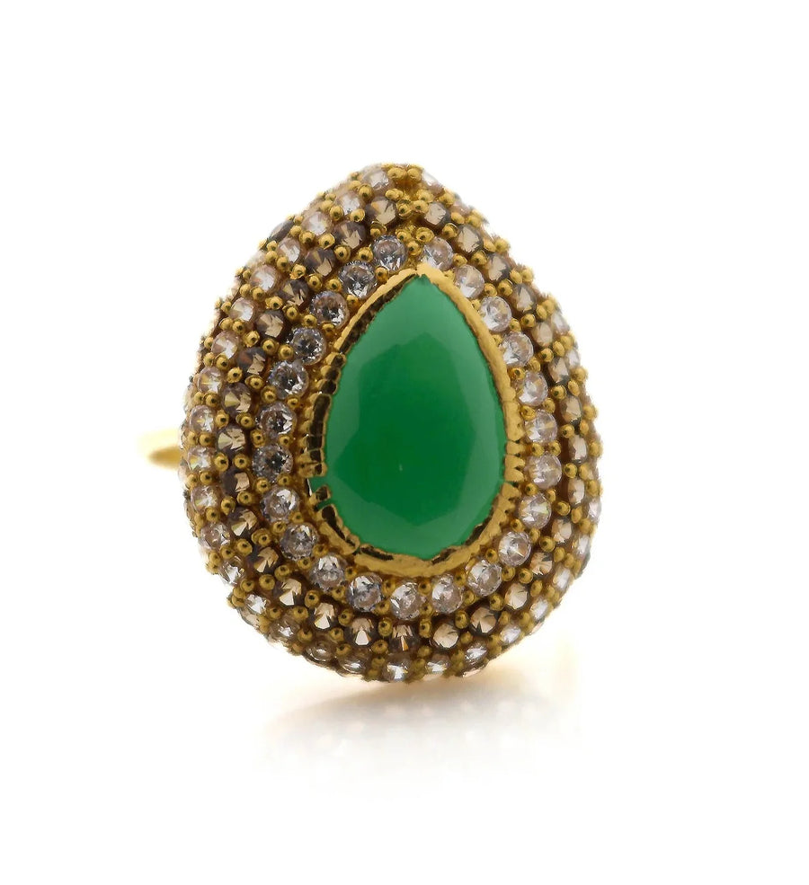 22K Gold CZ Tear Drop Designer Ladies Ring