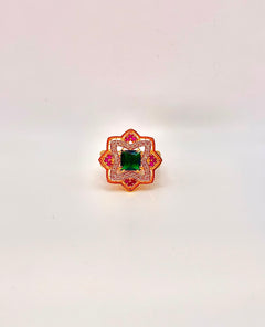 22K Gold Emerald Ring With Rubies And Zircons