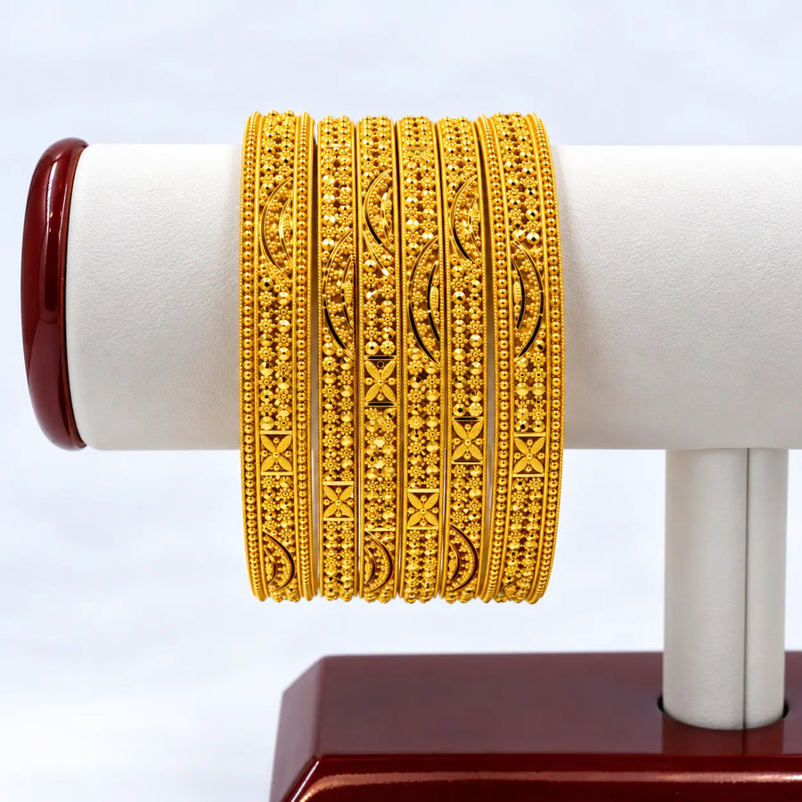 22K-Gold Ornate Star Pattern Bangles