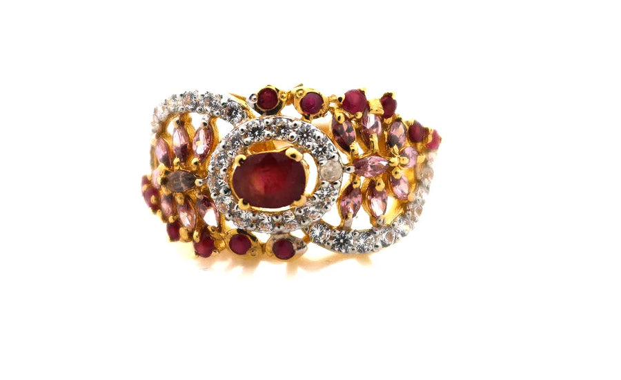 22K Gold Red CZ Designer Ladies Ring