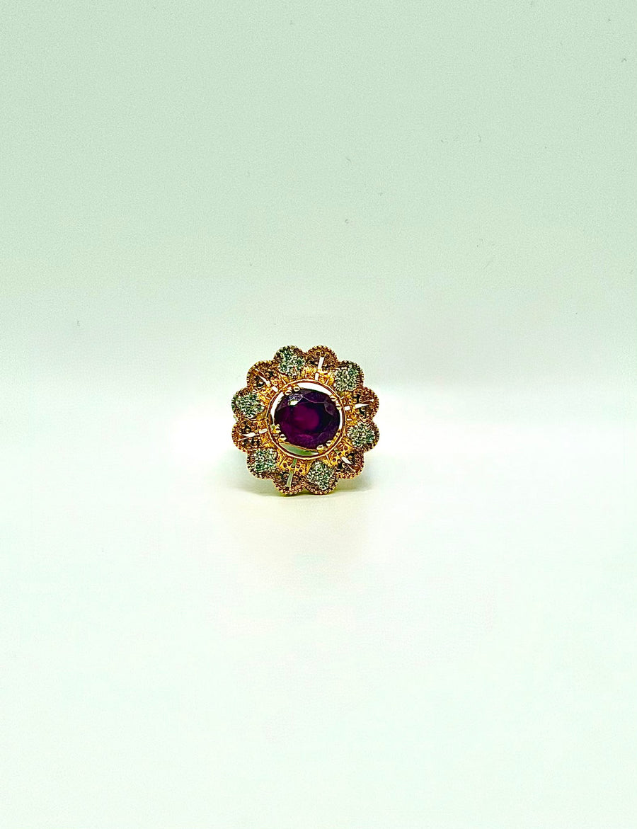 22K Gold Ruby Ring With Zircons