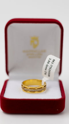 22K-Gold Stone Accented Wavy Band