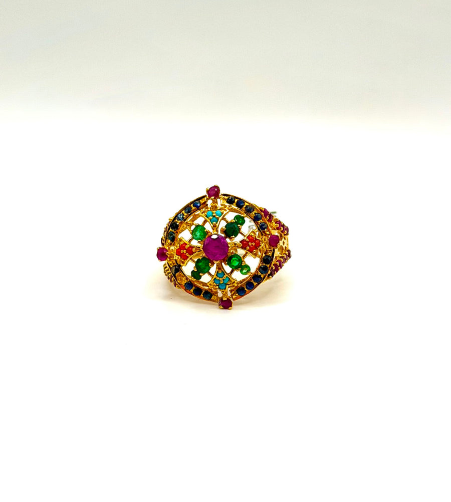22K Gold Vintage Multi Stone Ring