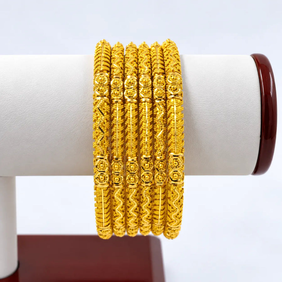 22K-Yellow Gold Ornate Bangle Set