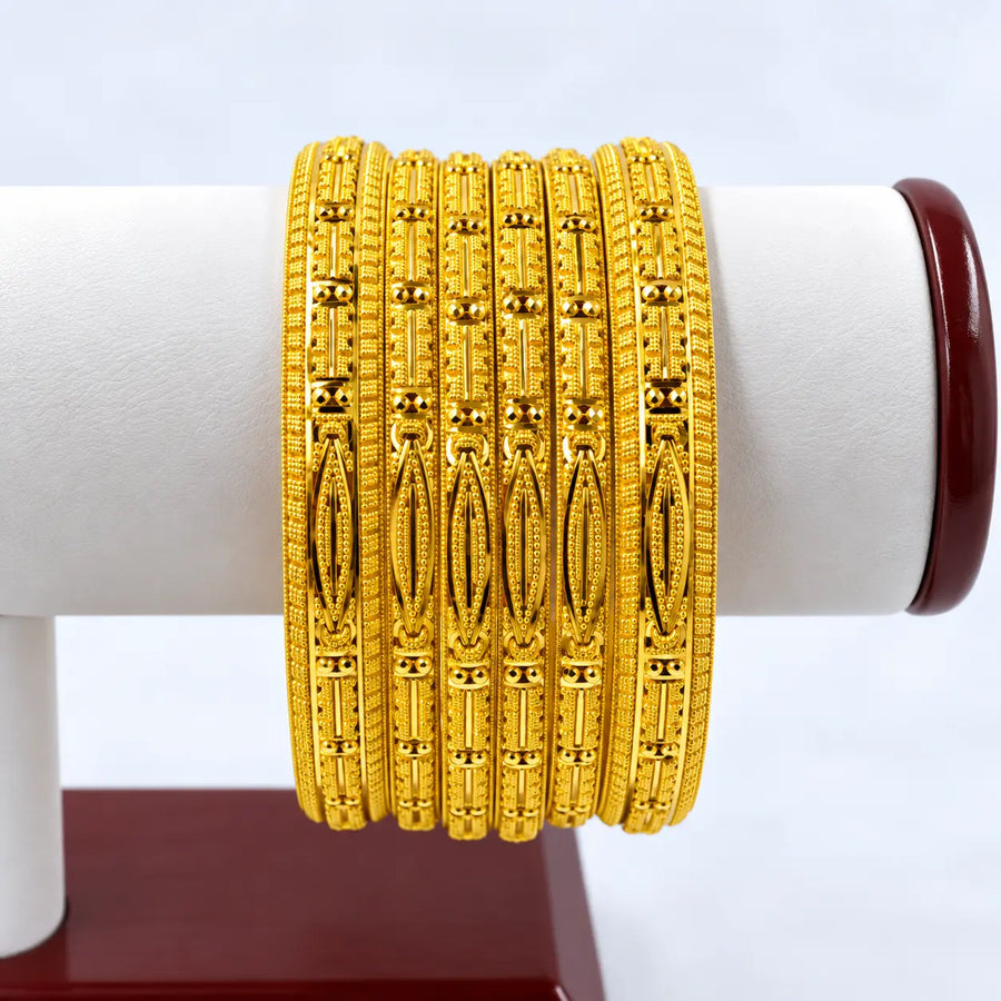 22K-Yellow Gold Ornate Pattern Bangle Set