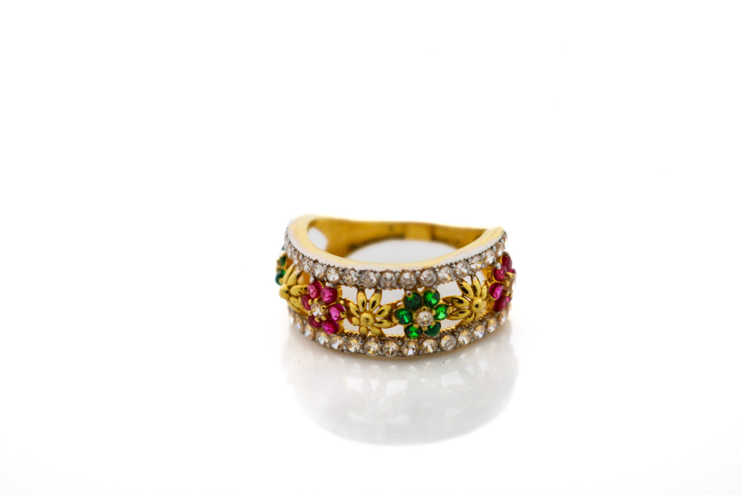 22K Gold CZ Floral Designer Ladies Ring