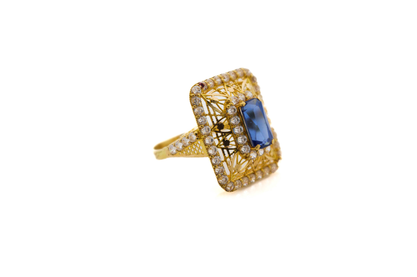 22K Gold CZ Sapphire Designer Ladies Ring