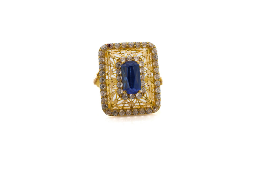 22K Gold CZ Sapphire Designer Ladies Ring