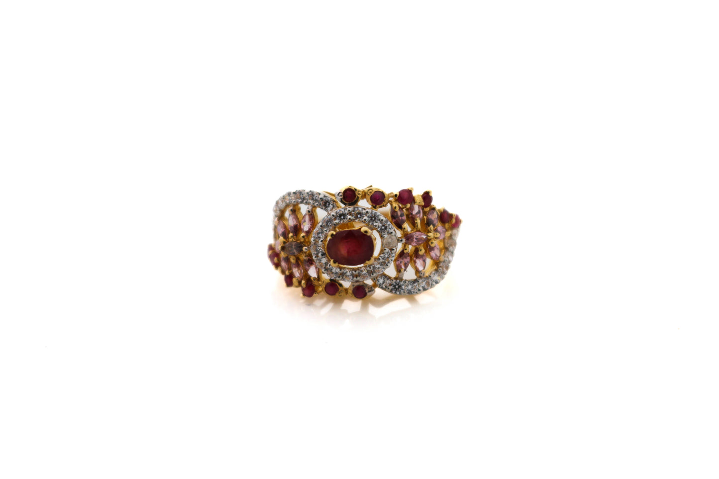 22K Gold Red CZ Designer Ladies Ring