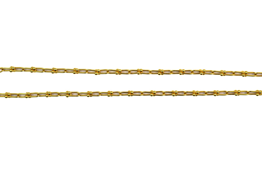 22" 22K Gold Beaded Bar Link Chain