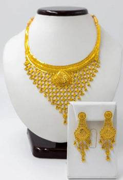 22k Royal Cascade Gold Necklace and Earrings Set