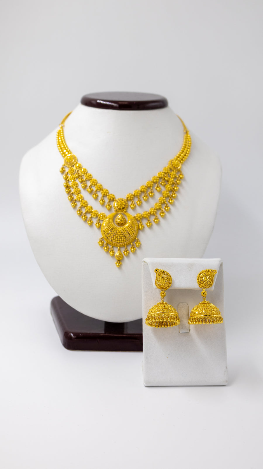 22k two layer Gold Necklace set with classic Jhumka