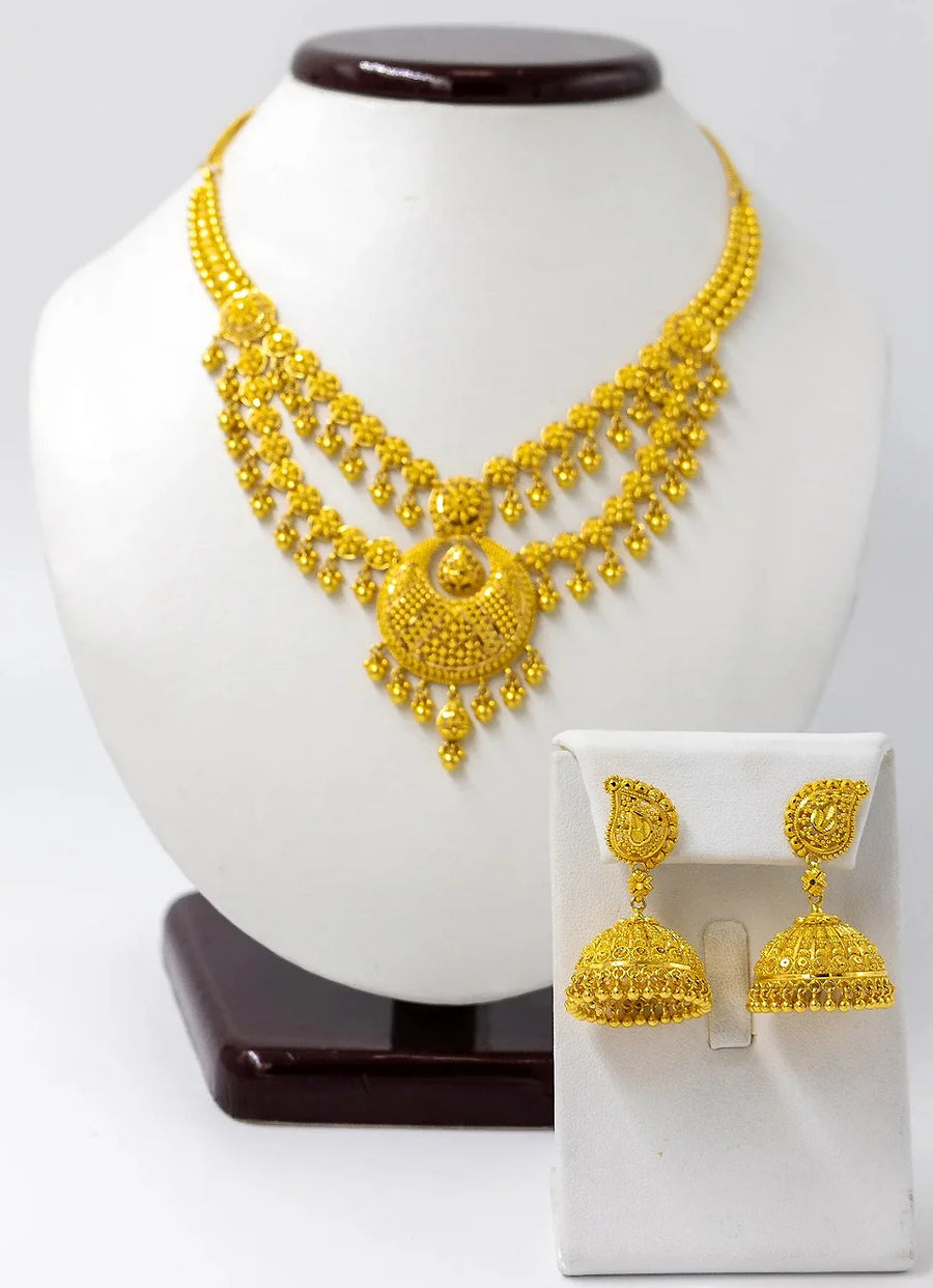 22k two layer Gold Necklace set with classic Jhumka