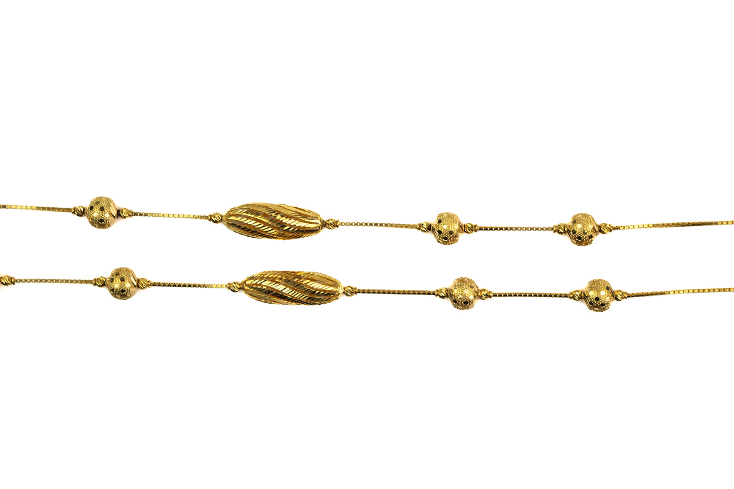 26" 22K Designer Female Gold Beaded Chain with Hollow Bead Details