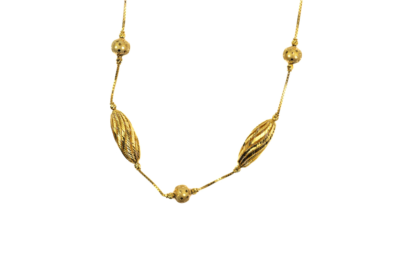 26" 22K Designer Female Gold Beaded Chain with Hollow Bead Details