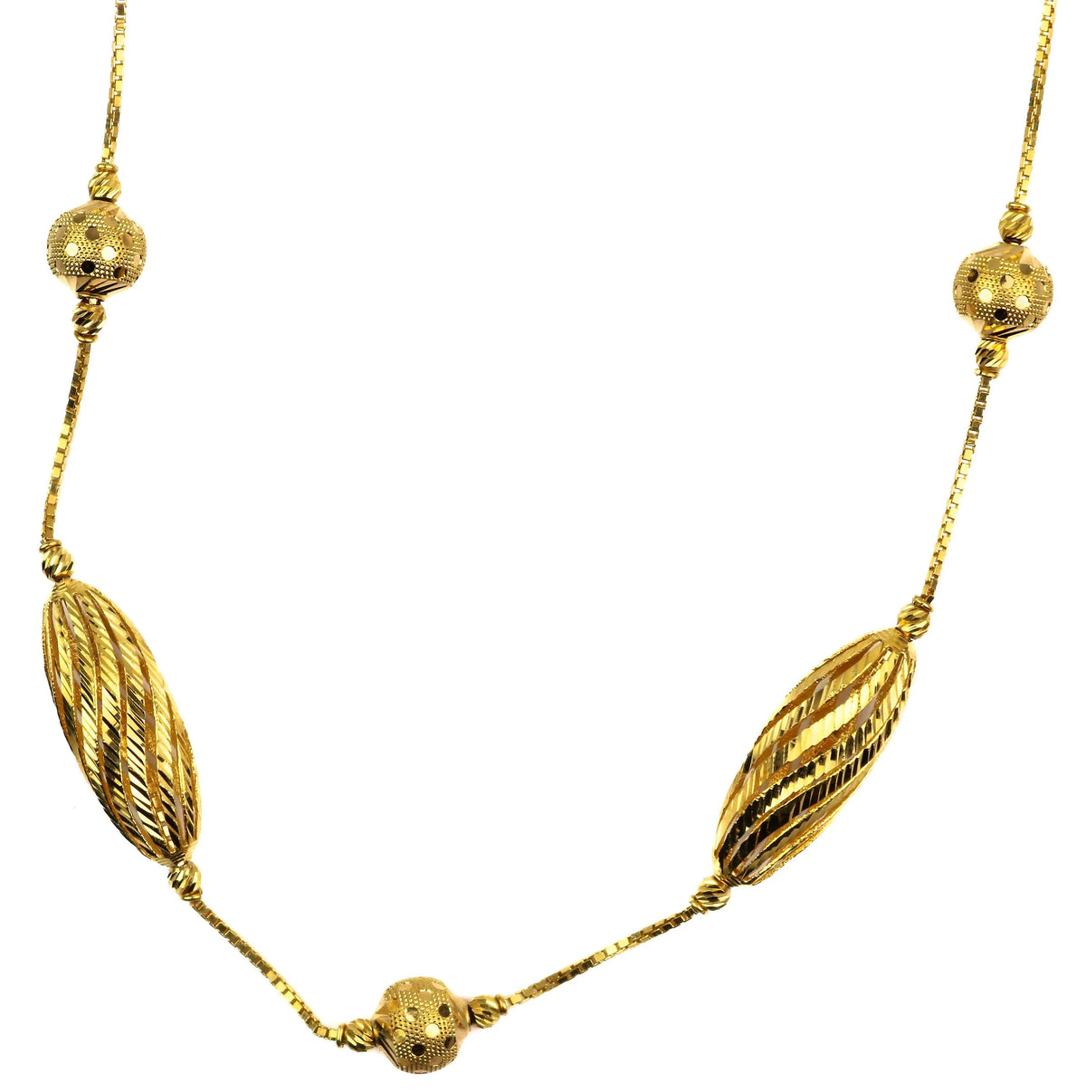 26" 22K Designer Female Gold Beaded Chain with Hollow Bead Details