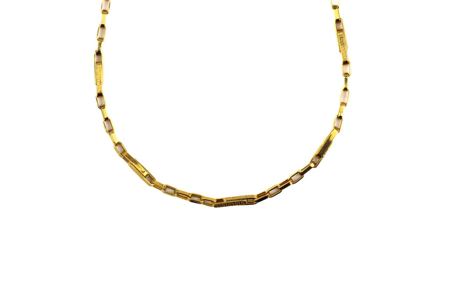 26" 22K Gold Box Link Chain with Bar Details