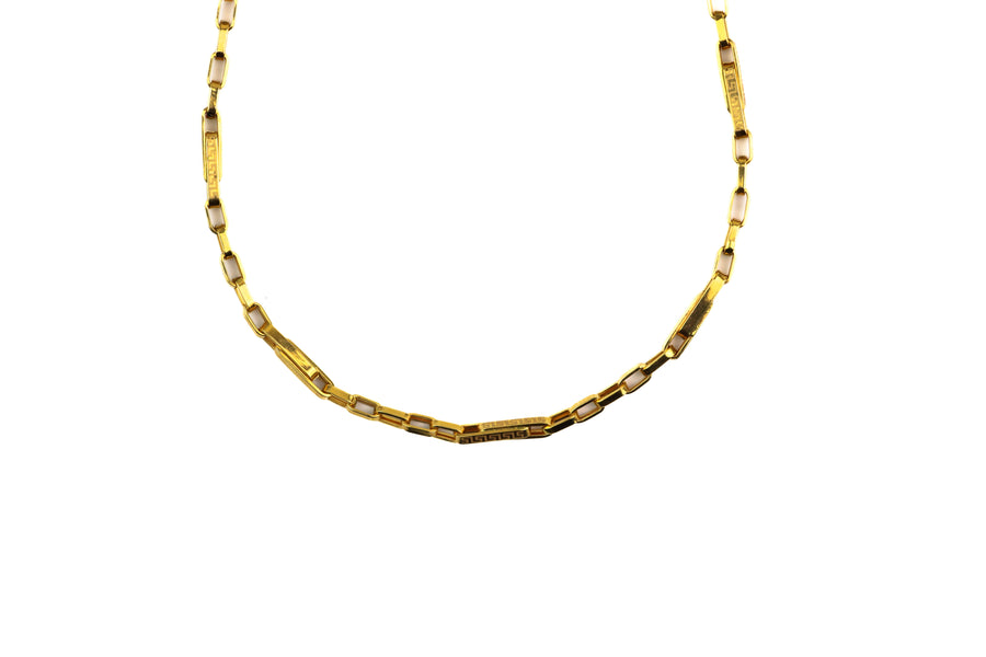 26" 22K Gold Box Link Chain with Bar Details
