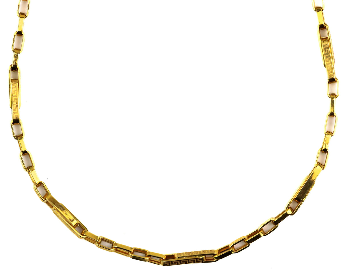 26" 22K Gold Box Link Chain with Bar Details