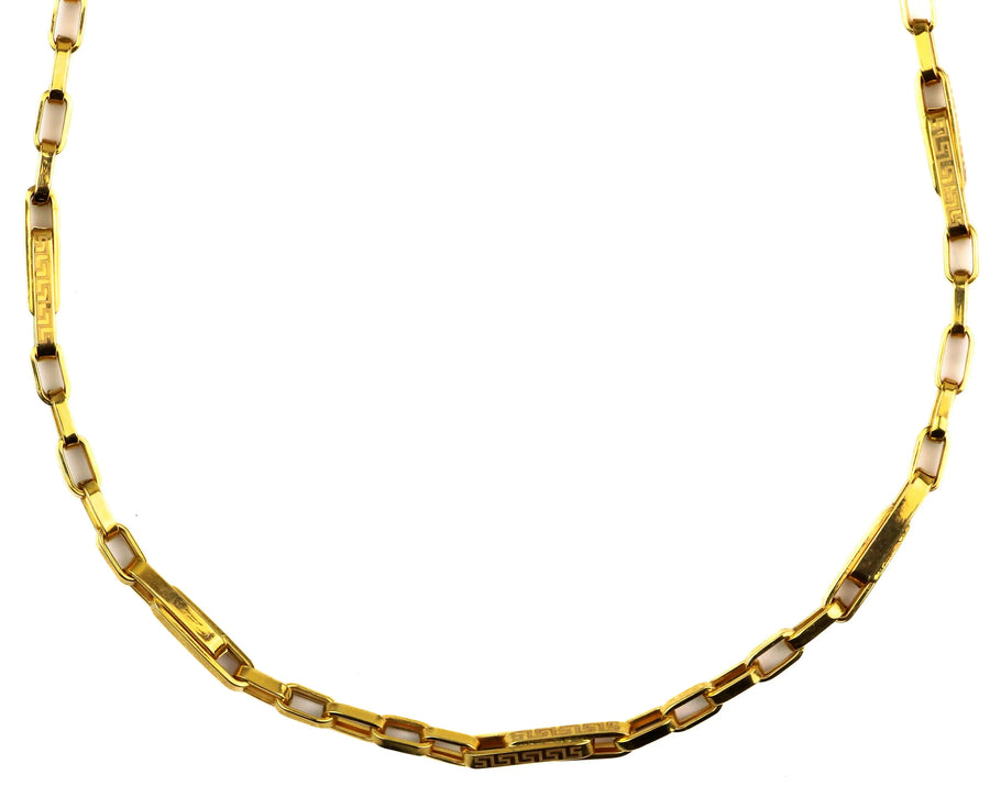 26" 22K Gold Box Link Chain with Bar Details