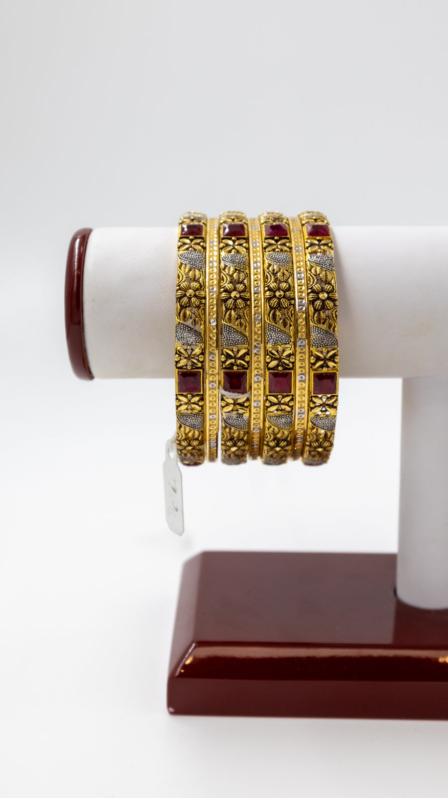 4 pc Gold Bangle Set with Red Garnet