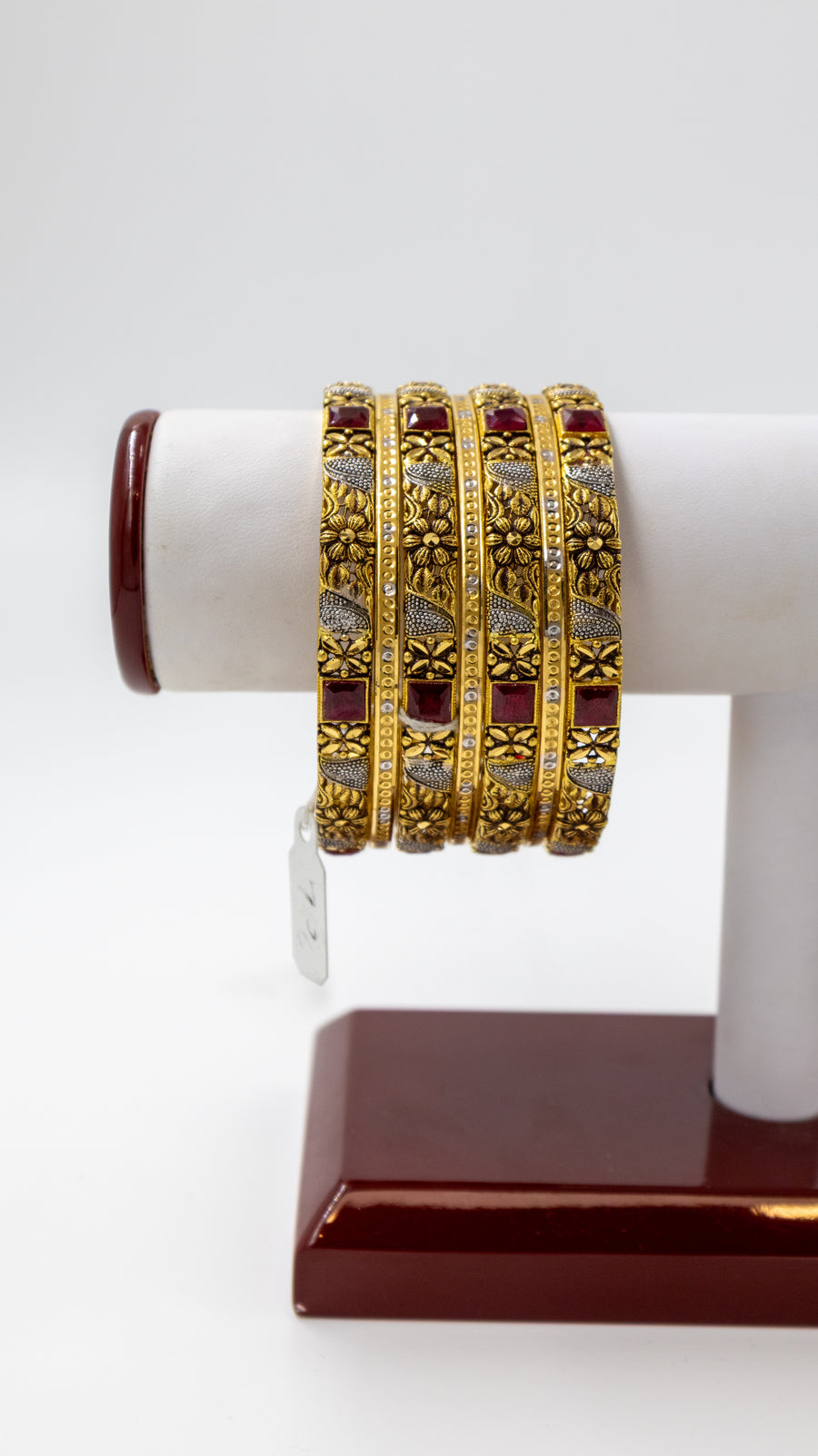 4 pc Gold Bangle Set with Red Garnet