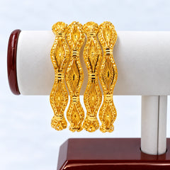 4 Piece 22K Diamond Cut Gold Bangle Set for Women