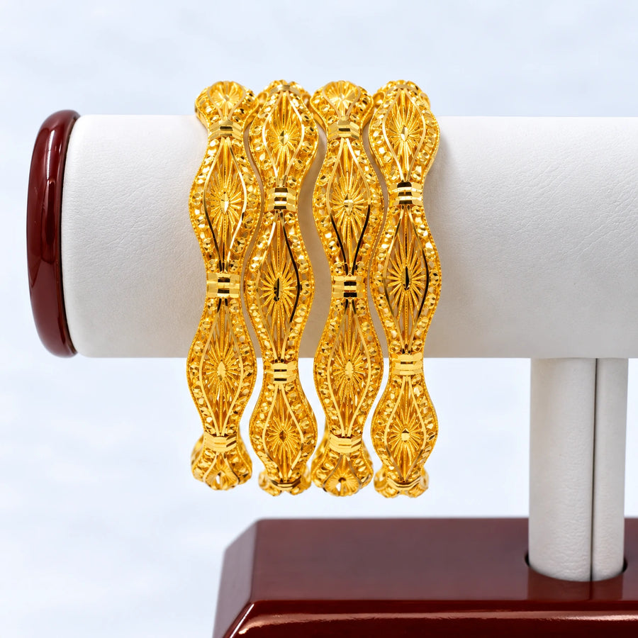 4 Piece 22K Diamond Cut Gold Bangle Set for Women