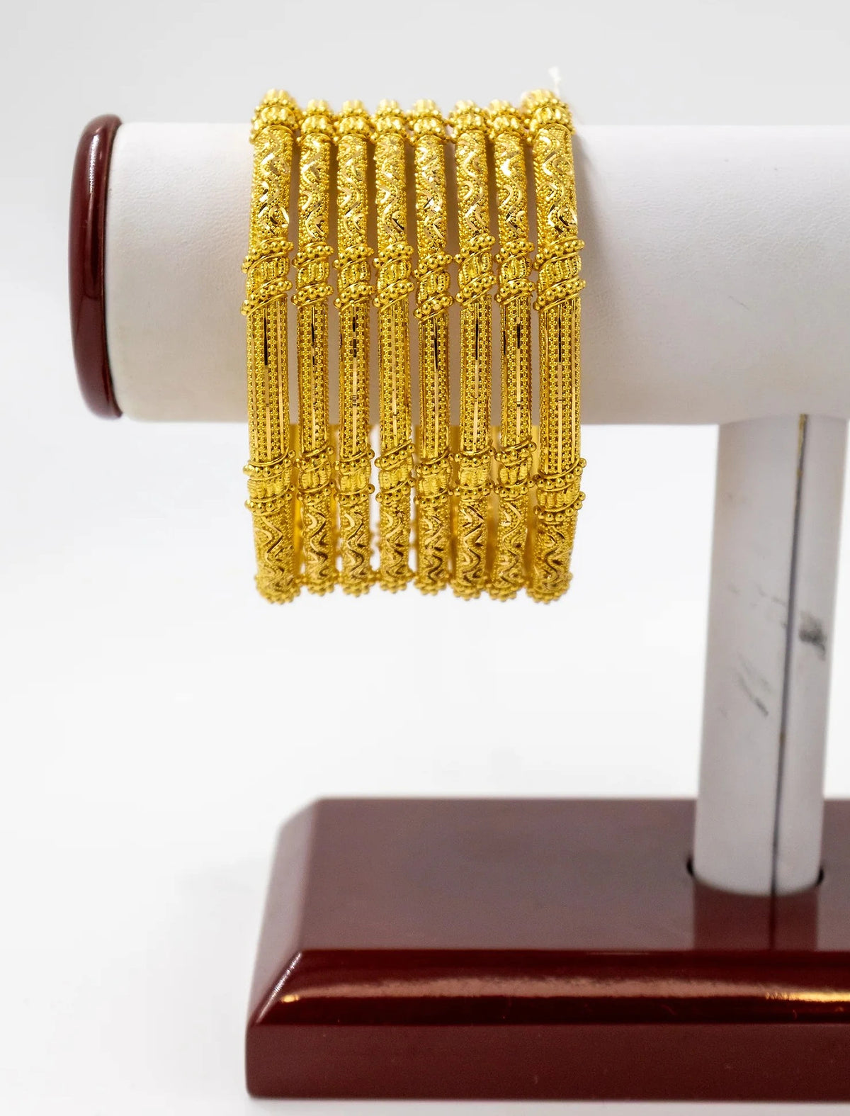 6 pc Gold Bangle Set with Engraved Pattern