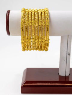 6 pc Gold Bangle Set with Engraved Pattern