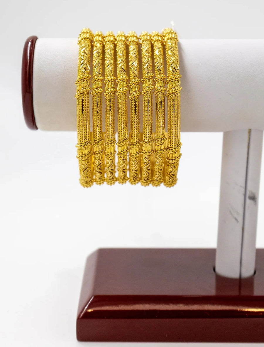 6 pc Gold Bangle Set with Engraved Pattern