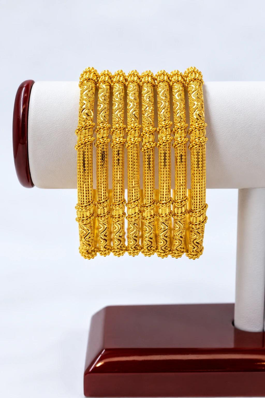 6 pc Gold Bangle Set with Engraved Pattern