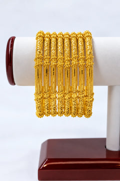 6 pc Gold Bangle Set with Engraved Pattern
