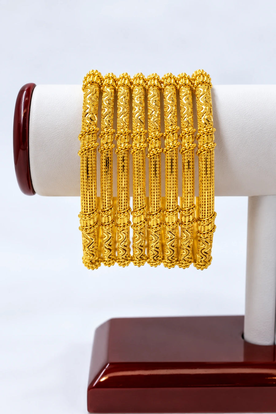 6 pc Gold Bangle Set with Engraved Pattern